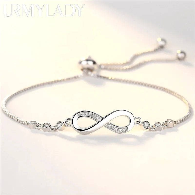Pretty Crystal Bracelet 925 Sterling Silver Women Valentine's Day Gift