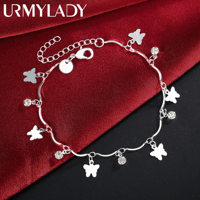 Zircon Butterfly Chain Bracelet 925 Sterling Silver Elegant Wedding Jewellery