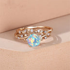 2pcs Rainbow White Fire Opal Ring Round Bridal Sets Gold Silver Color Promise Engagement Ring Set For Women Zircon Wedding Bands