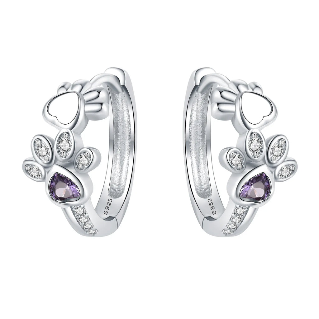 925 Sterling Silver Double Layer Pet Paw Print Drop Earrings Fashion Gift