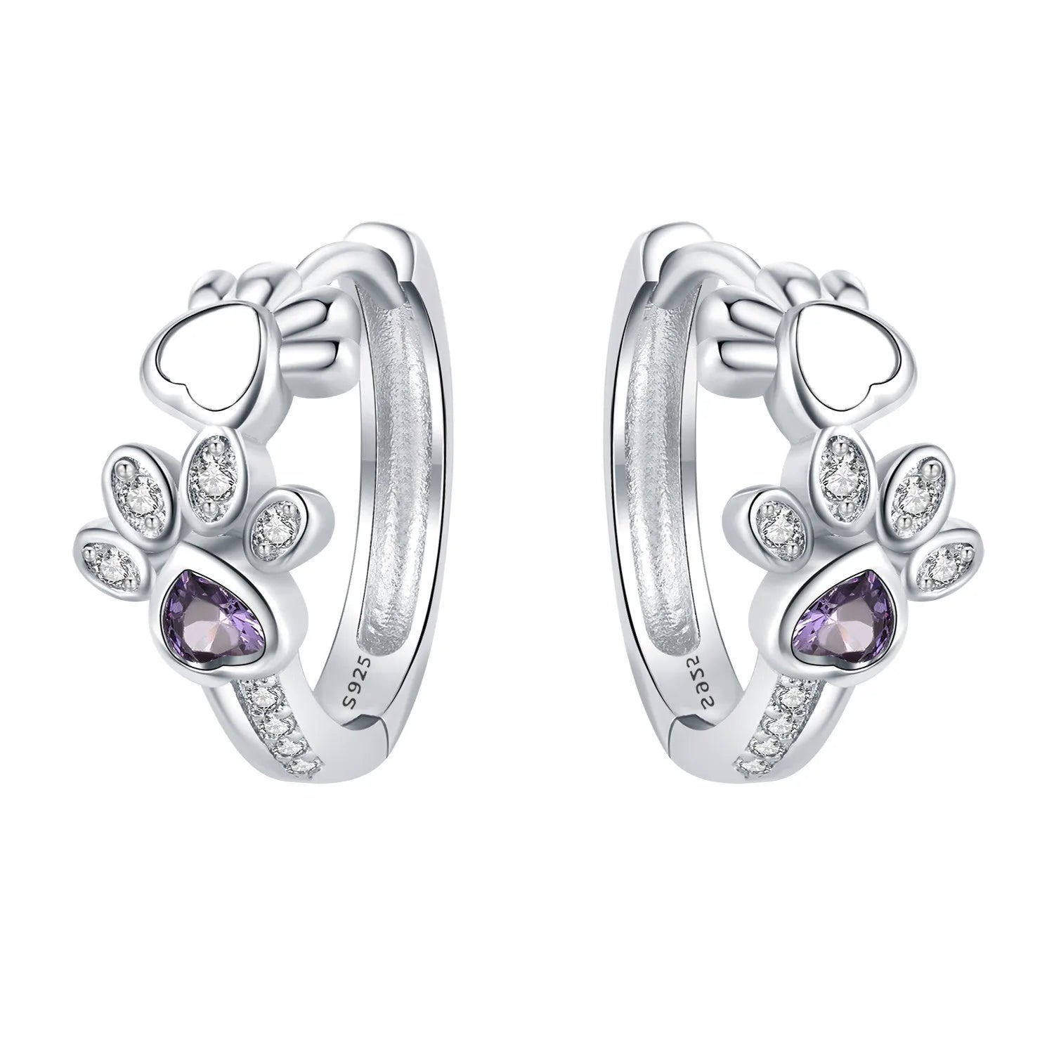 925 Sterling Silver Double Layer Pet Paw Print Drop Earrings Fashion Gift