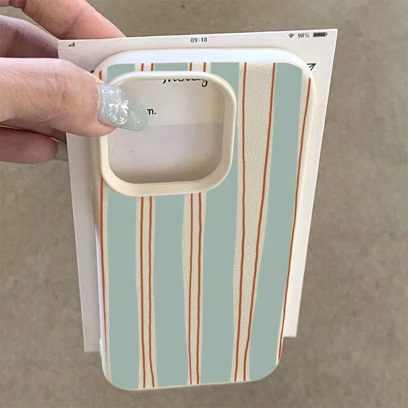 Striped Pattern Lychee Case for iPhone 17 16 15 14 13 12 Pro Max
