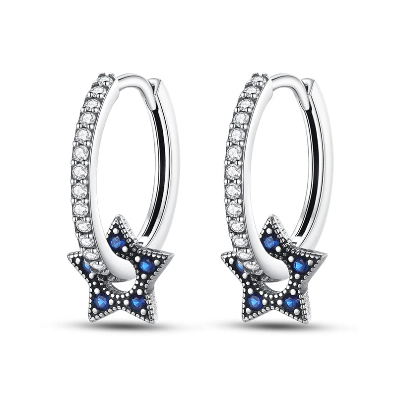 925 Sterling Silver Star Moon Sun Tassel Versatile Hoop Earrings Fine Gift