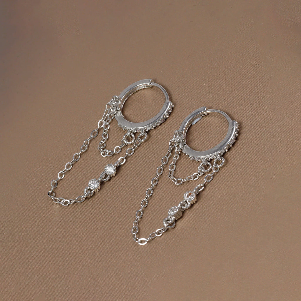 Fashion Stainless Steel Zircon Chain Hoop Earrings Helix Tragus