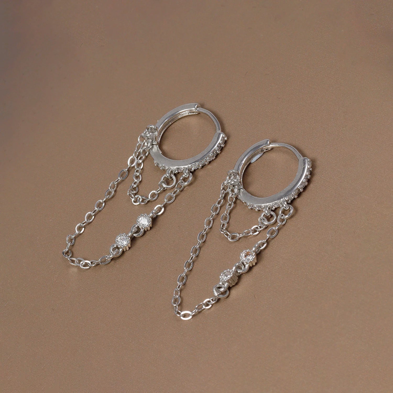 Fashion Stainless Steel Zircon Chain Hoop Earrings Helix Tragus
