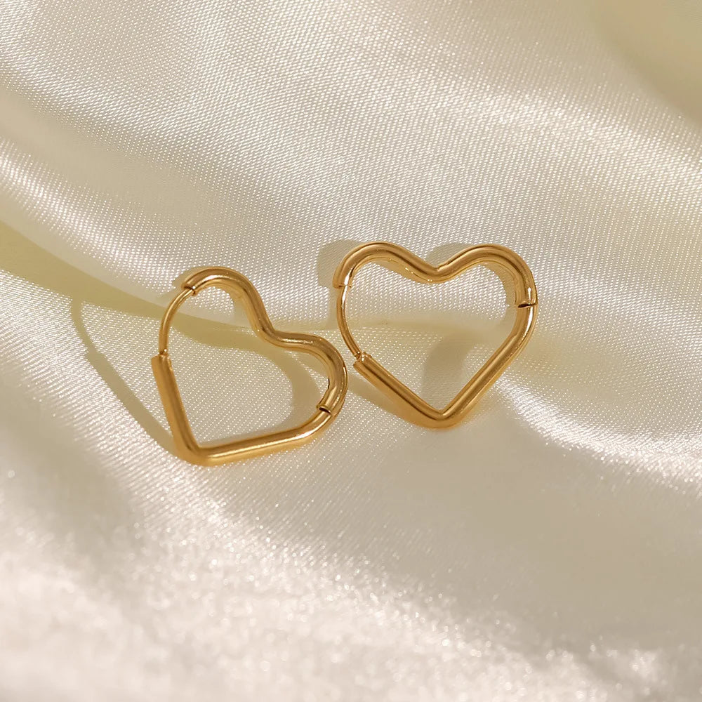 Fashion Minimalist Gold Colour Stainless Steel Heart Earrings Punk
