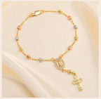 Virgin Mary Rosary Bead Cross Bracelet for Women, Tri-color Adjustable Chain Virgin of Guadalupe Bracelet Baptism Confirmation