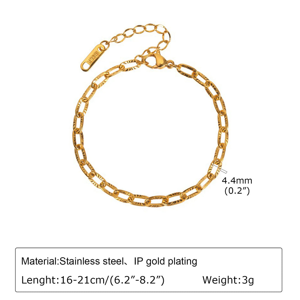 Geometric Oval Embossed Textured Link Chain Bracelet for Women,Stainless Steel Stacking Jewelry