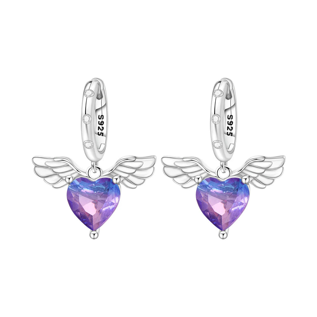 925 Sterling Silver Sparkling Wings Drop Earrings Trendy Anniversary Gift