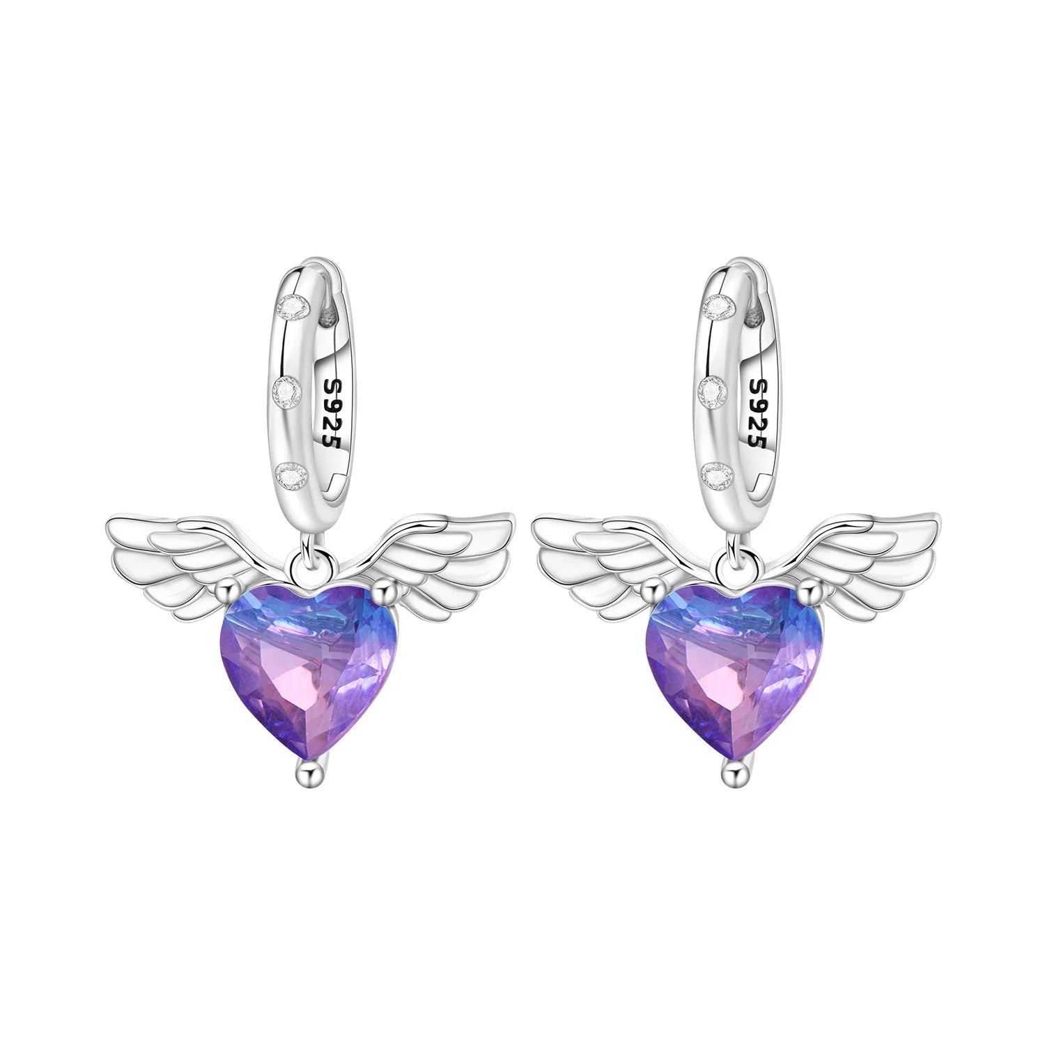 925 Sterling Silver Sparkling Wings Drop Earrings Trendy Anniversary Gift