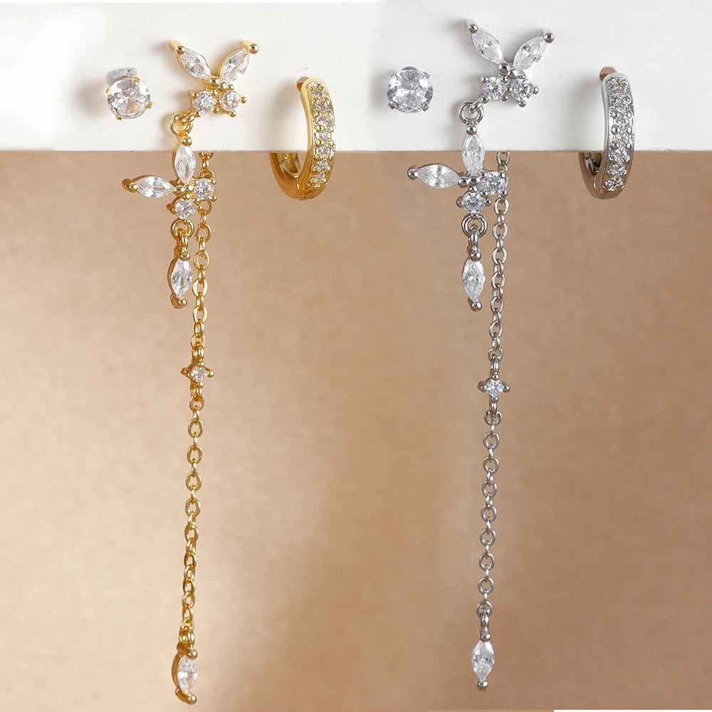 3PCS Stainless Steel Cartilage Helix Tragus Hoop Earrings Butterfly