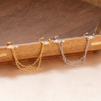 1PC Stainless Steel Chain Tassel Zircon Drop Earrings 14K Gold Plated