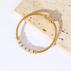 Heart Roman Numeral Zircon Bead Stainless Steel Snake Bone Bracelet
