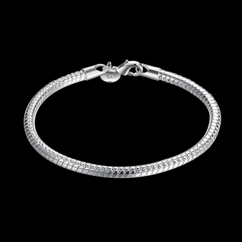 Classic Flat Sideways Chain Bracelet 925 Sterling Silver Men Women Jewellery