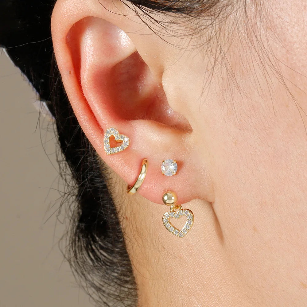 3pcs Stainless Steel Zircon Huggie Hoop Earrings Set Star Moon