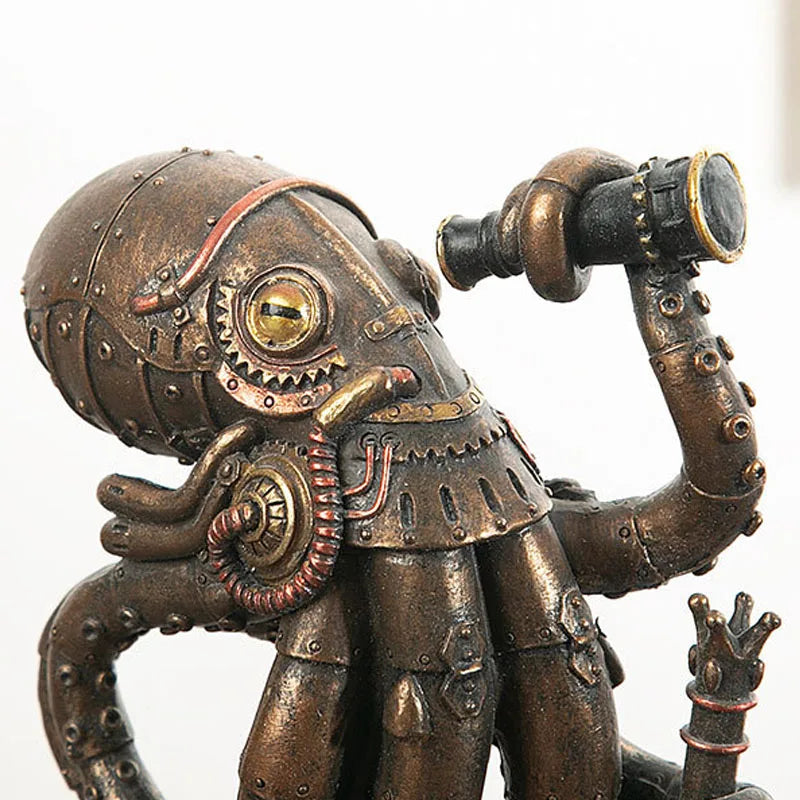 Steampunk Seabed Hiker Octopus Statue Vintage Cthulhu Figure Submarine Piranha Sculpture