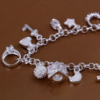 Cute Wedding Charm Bracelet 925 Sterling Silver Women Valentine's Day Gift
