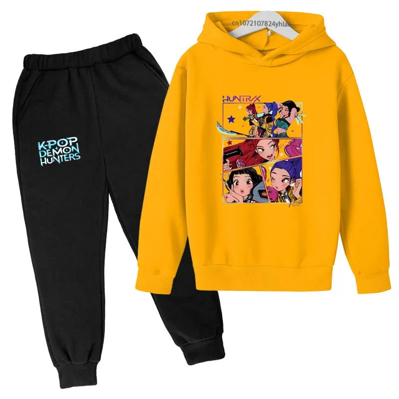 Kids Kpop Demon Hunters Tracksuit Hoodie & Pants Set 2-13 Years Casual Outfit