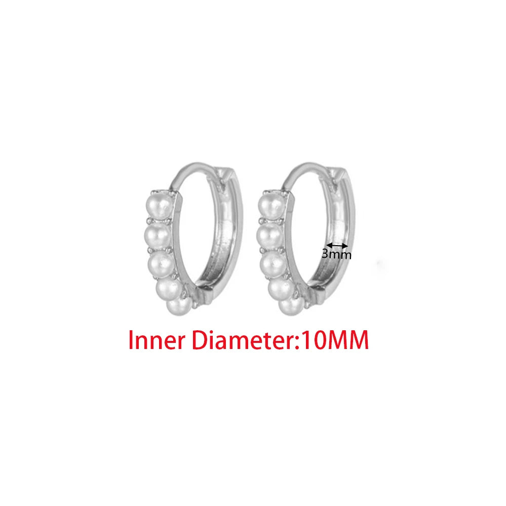 Yuedane Stainless Steel Little Imitation Pearl Hoop Earrings Small Circle