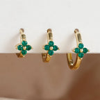 3PCS Simple Flower Zircon Hoop Earrings 18K Gold Plated Steel