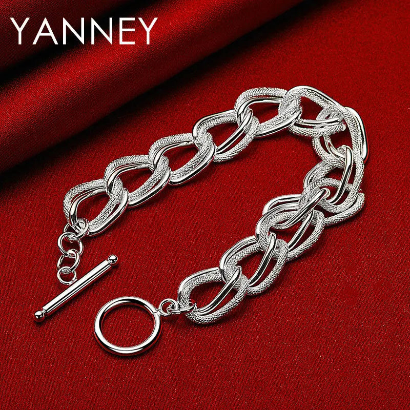 925 Sterling Silver 8-inch Frosted Knot Bracelet Men Women Wedding Jewellery
