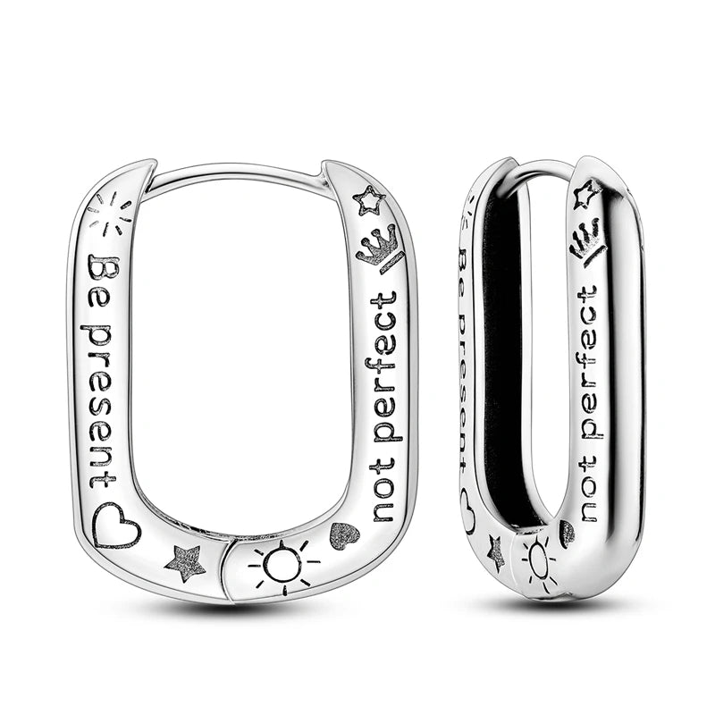 925 Sterling Silver Retro Grass Pattern Versatile Hoop Earrings Birthday Gift