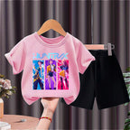 K-pop Girls Summer Casual T-Shirt and Shorts 2-Piece Fashion Outfit