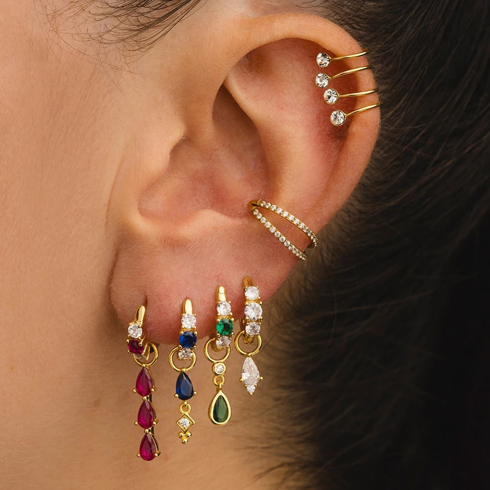 Korean Stainless Steel Multicolor Crystal Water Drop Dangle Earrings