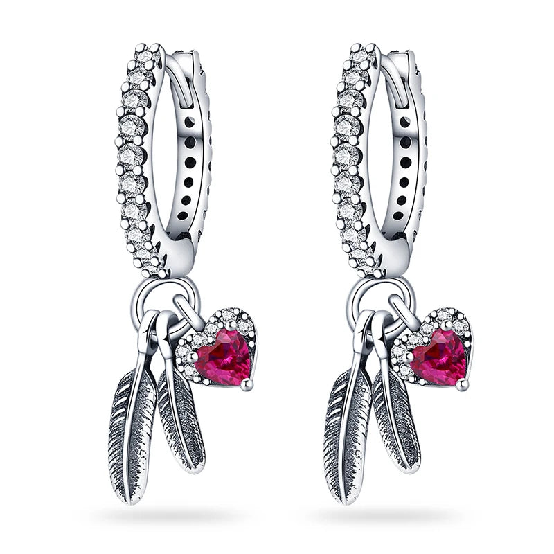 925 Sterling Silver Heart Dreamcatcher Drop Earrings Fashion Versatile Gift
