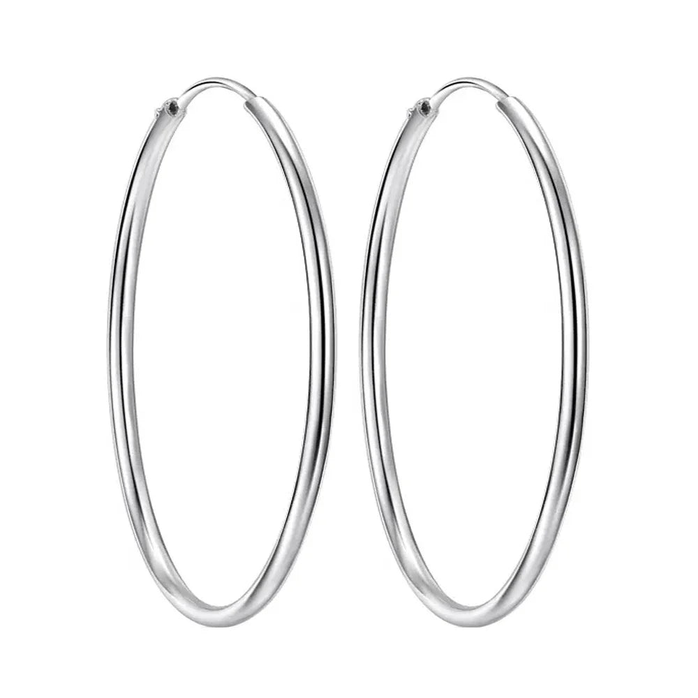 Genuine 925 Sterling Silver Round Hoop Earrings Women New Fashion Jewellery