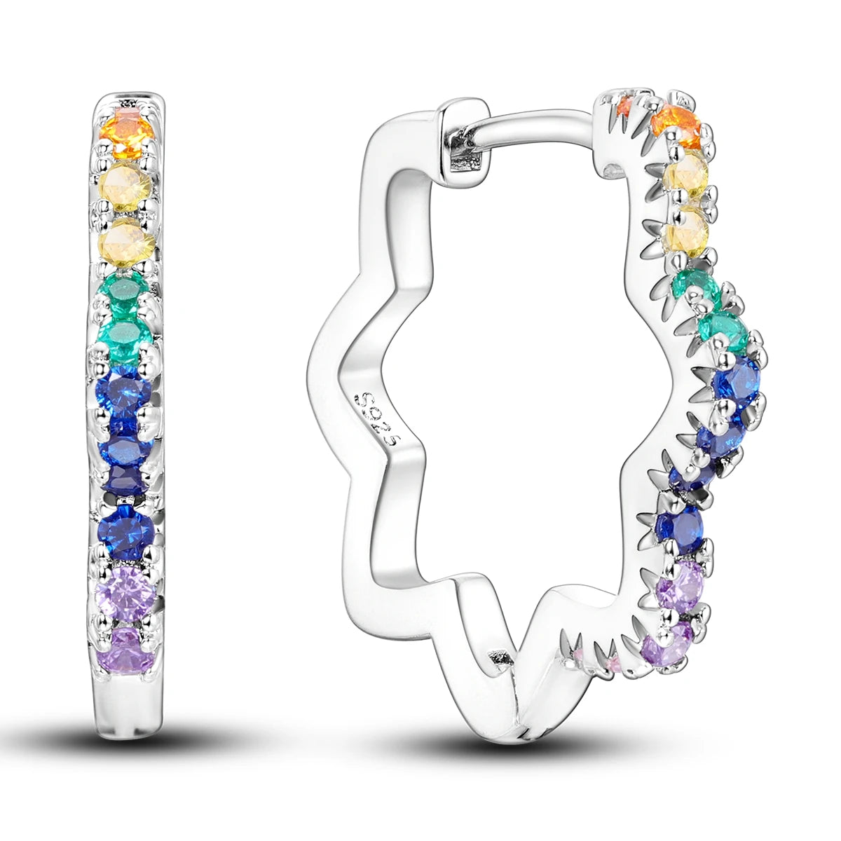 925 Sterling Silver Colourful Wavy Versatile Hoop Earrings Women's Jewellery
