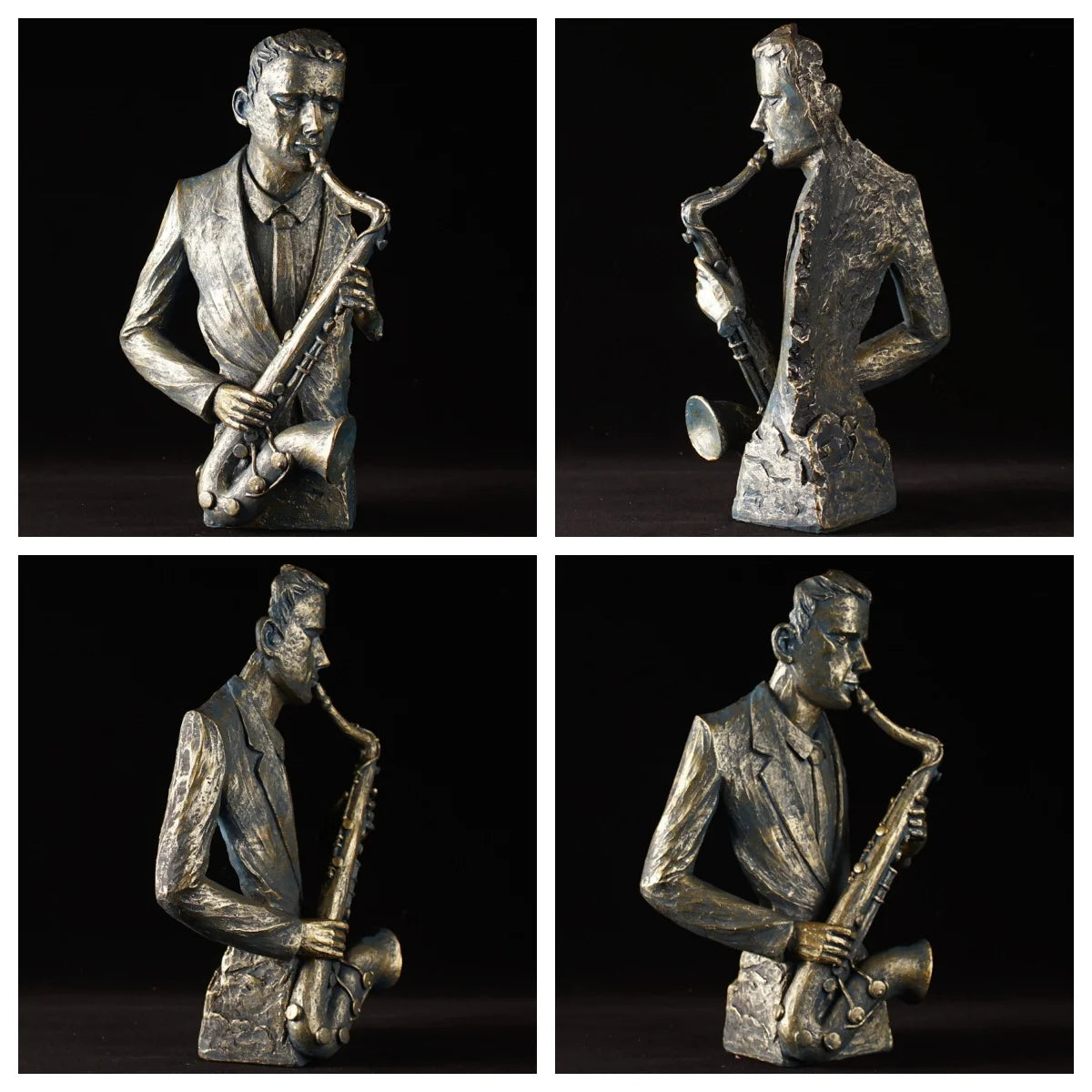 Retro Sculpture Sax Violin Cello Statue Figurines Vintage Home Living Room Bookshelf