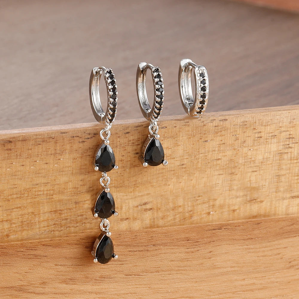 3PCS Exquisite Crystal Zirconia Water Drop Gold Colour Dangle Set