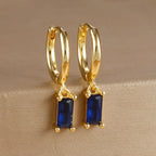 18K Gold Plated Green Zirconia Huggies Hoop Earrings Square Pendant