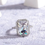925 Sterling Silver Gorgeous Bridal Wedding Ring Big Stone Crystal Square AAA Cubic Zirconia