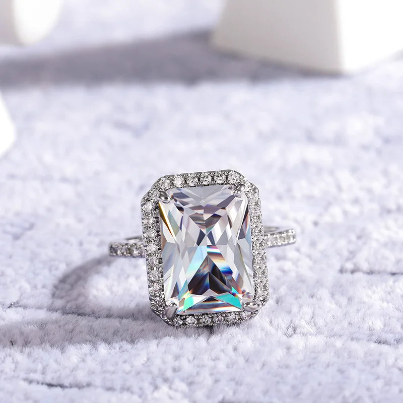 925 Sterling Silver Gorgeous Bridal Wedding Ring Big Stone Crystal Square AAA Cubic Zirconia