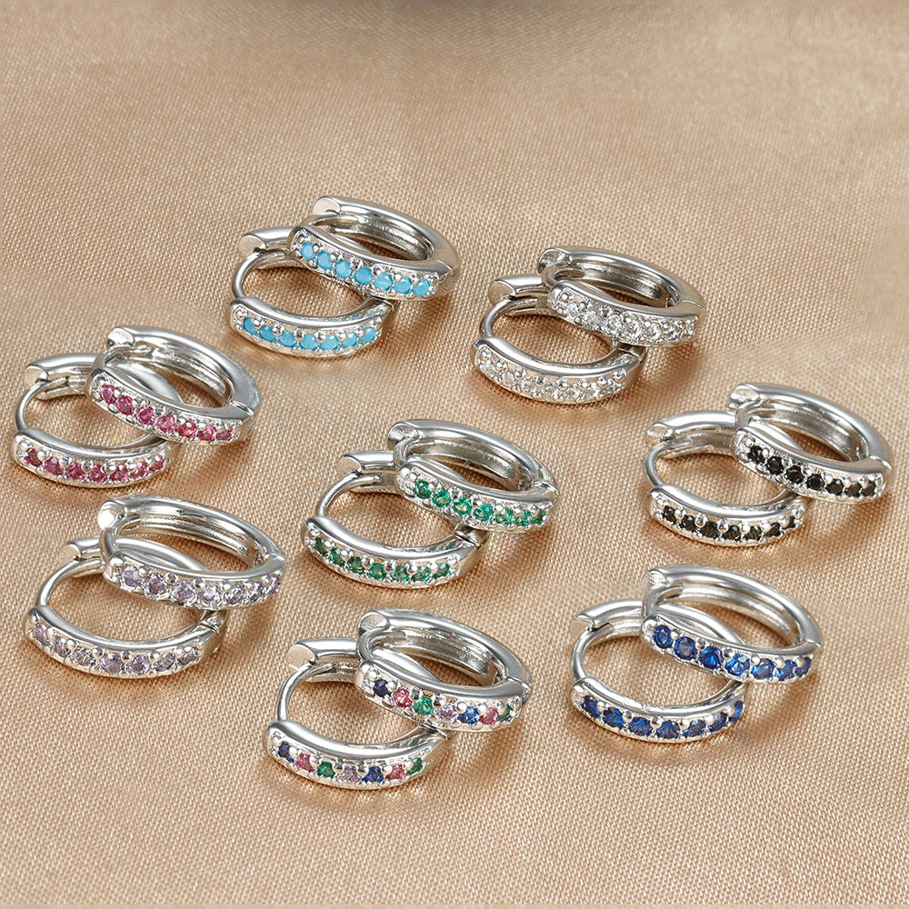 Simple Stainless Steel Huggie Small Hoop Earring 8mm Zirconia Piercing