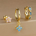 3PCS 9 Styles Gold Plated Geometric Circle Piercing Earrings Set