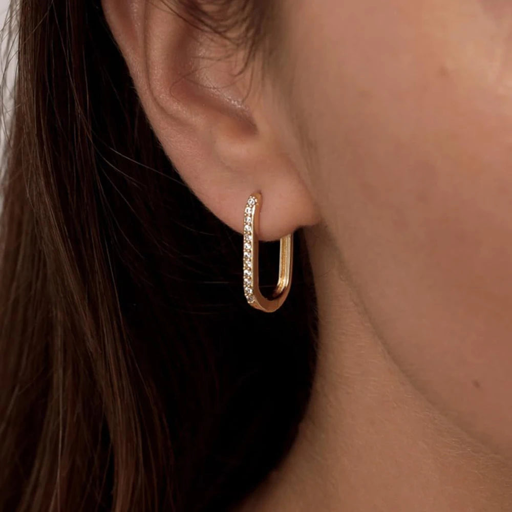 2PCS Stainless Steel Square Huggie Hoop Earrings Cubic Zirconia