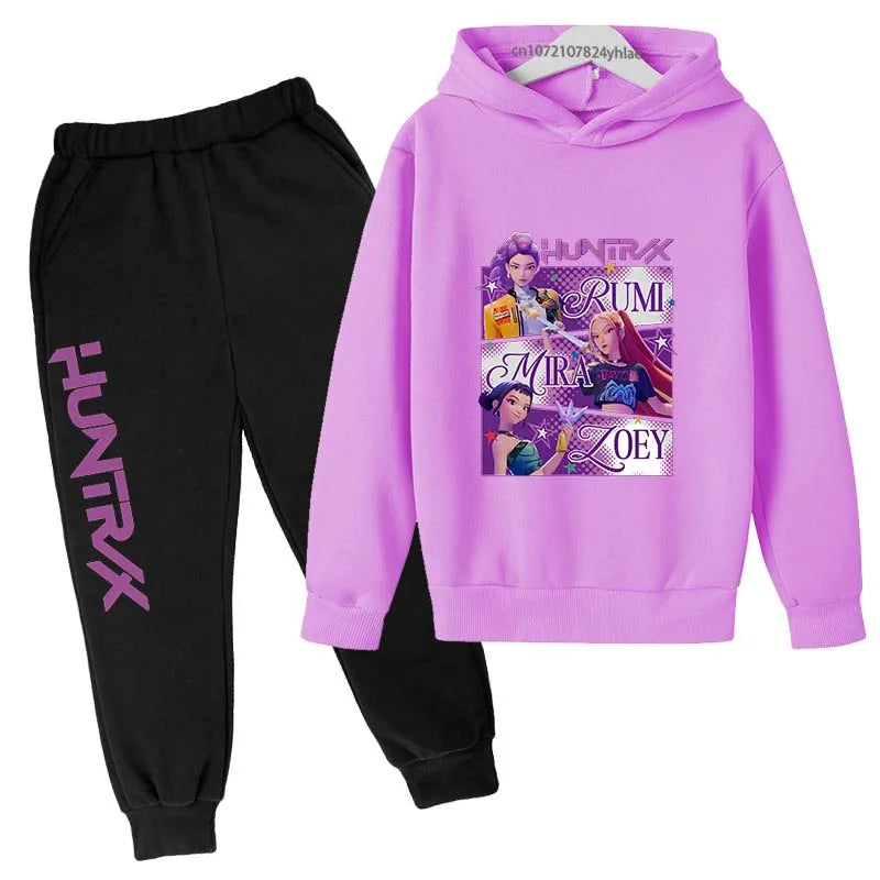 Kids Kpop Demon Hunters Cartoon Print Hoodie & Pants Sportsuit 2-13 Years