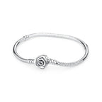 Original 925 Sterling Silver Bracelets Bangles Love Heart Clip Charms Beads Snake Chains For Women Rose Gold DIY Luxury Jewelry