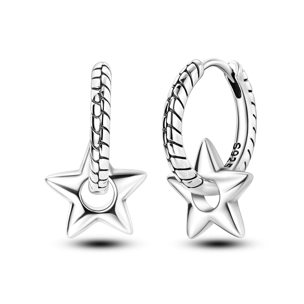 925 Sterling Silver Star Moon Sun Tassel Versatile Hoop Earrings Fine Gift