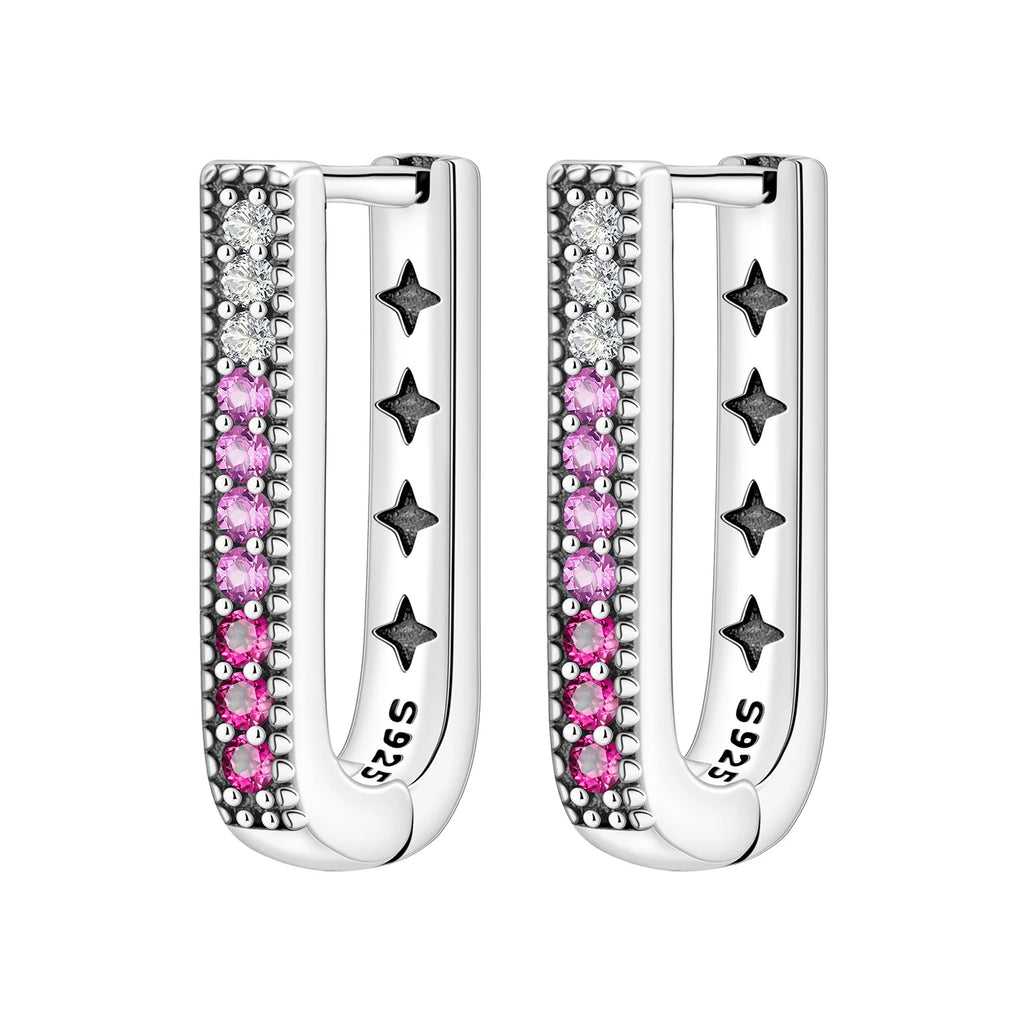 925 Sterling Silver Purple Inlaid Stone Versatile Hoop Earrings Birthday Gift