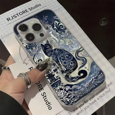 Blue Totem Cat Texture Case for iPhone 17 16 15 14 13 12 11 Pro Max 7 8 Plus