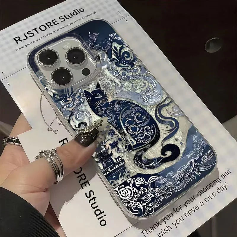 Blue Totem Cat Case for Samsung Galaxy S25 S24 S23 S22 Ultra FE S21 A55 A16