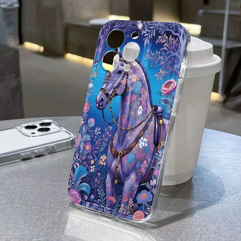 Golden Horse Diamond Print Case for Samsung Galaxy S25 S24 Ultra S23 FE A56