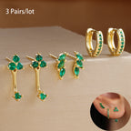 6PCS Exquisite Green Zircon Hoop Earrings Set Gold Plated Piercing