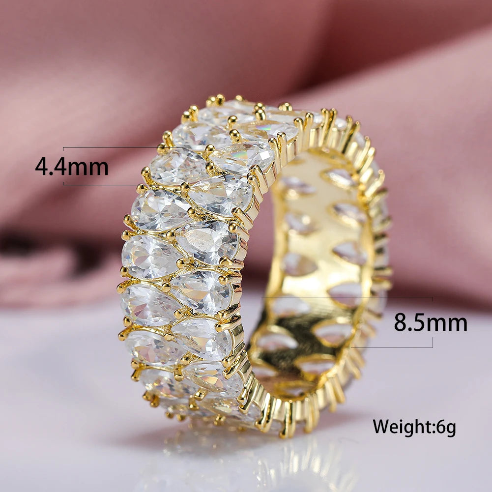 Luxury Female Crystal White Water Drop Zircon Stone Engagement Ring Cute Yellow Gold Color Wedding Jewelry For Women