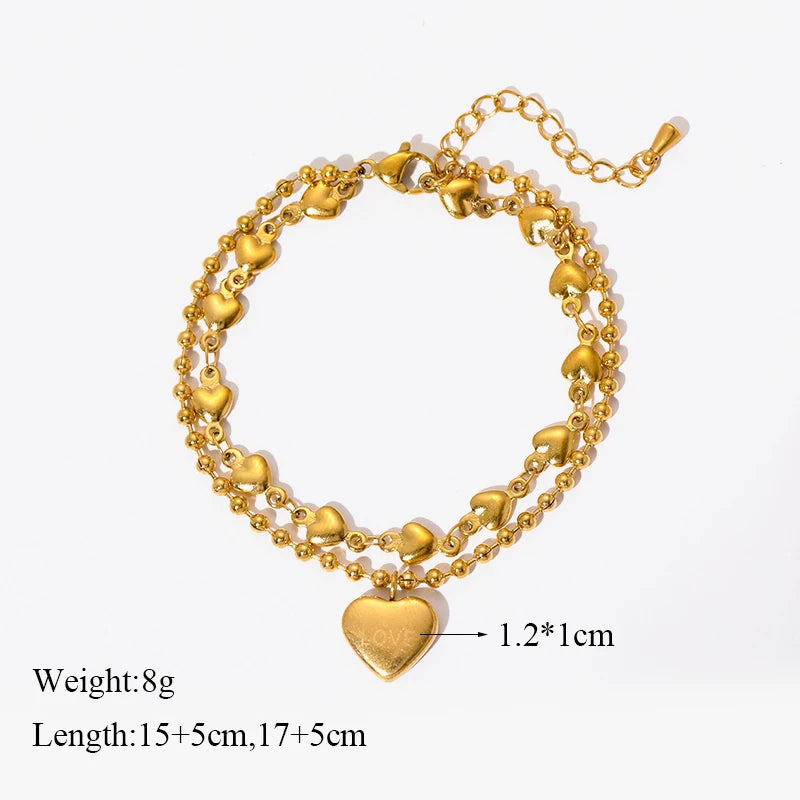 Heart Pearls Stainless Steel Charm Bracelet Girls Birthday Jewellery