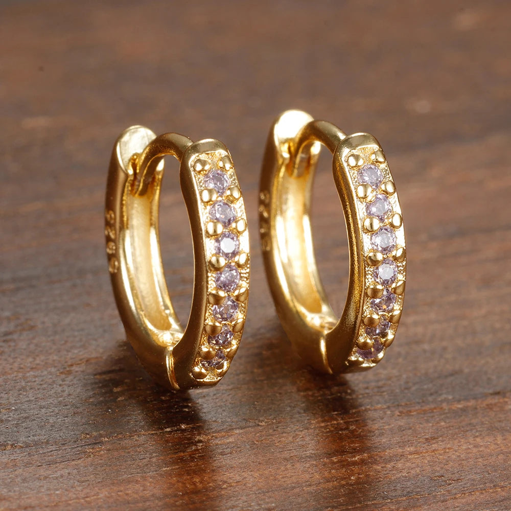 Simple Stainless Steel Huggie Small Hoop Earring 8mm Zirconia Piercing